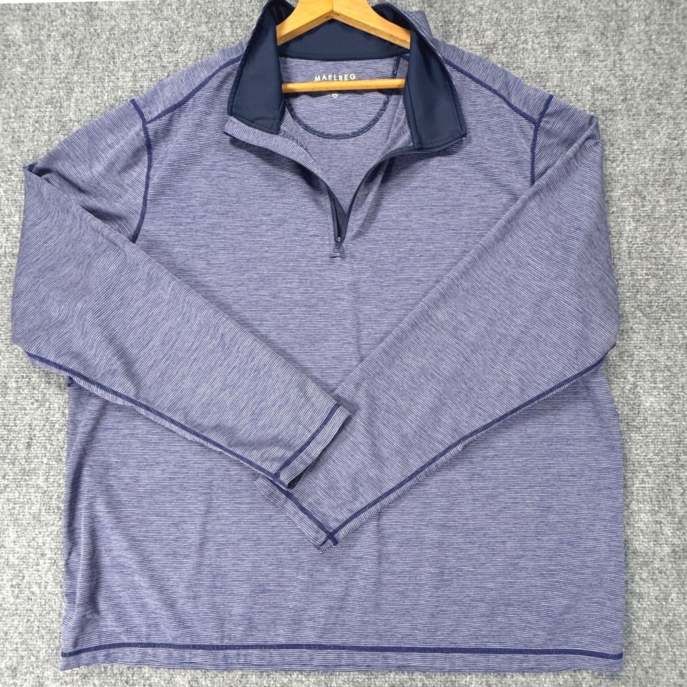 MAELREG Performance Quarter Zip Pullover Men's 3XL Navy Blue Stripe Golf Stretch